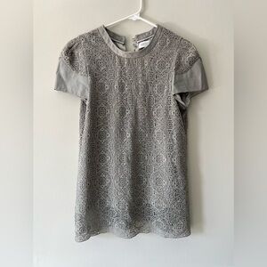 Valentina Shah Silver Leather Lace Crochet Cap Sleeve Blouse Made in Italy M